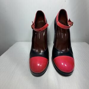 Marc by Marc Jacobs Leather Mary Jane Heels Black Pink Cap Toe Italy 38.5 90s